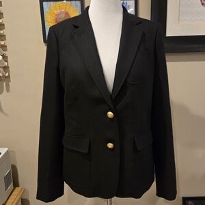 J. Crew Black Wool Blazer with Gold Embossed Buttons Fully Lined